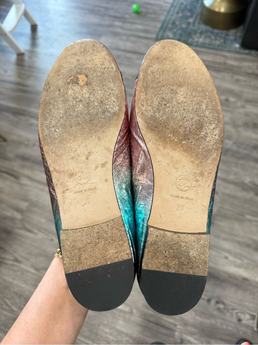 CHANEL Pink Metallic and Black Cap-Toe Ballet Flats - Picture 4 of 4